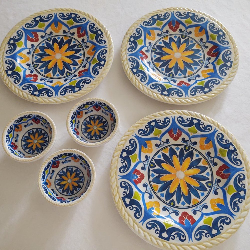 Mediterranean 🌻Dipping Bowls & Appetizer+Plate🍽️Set~ Melamine